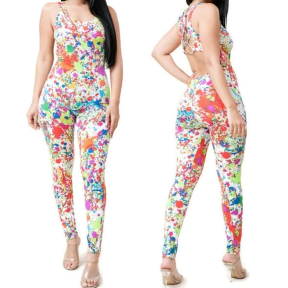 Mimi Splash Painted Off White Lace Up Ruched Bodysuit